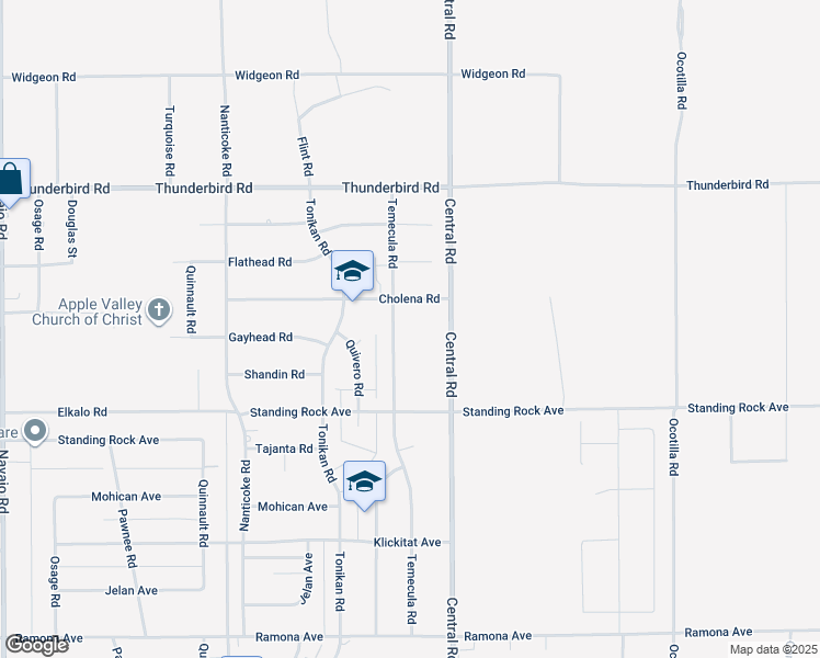 map of restaurants, bars, coffee shops, grocery stores, and more near 15049 Temecula Road in Apple Valley