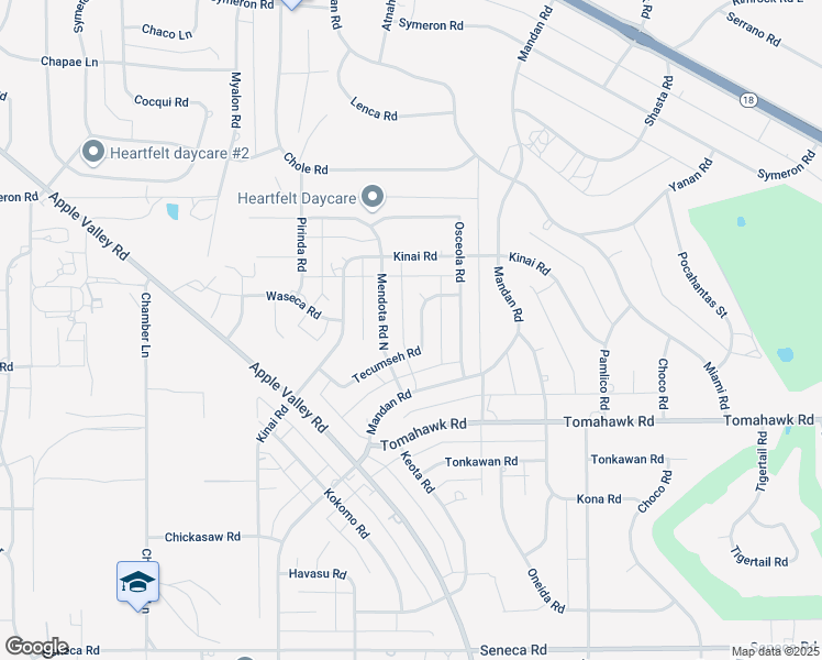 map of restaurants, bars, coffee shops, grocery stores, and more near 15081 Mendota Road North in Apple Valley