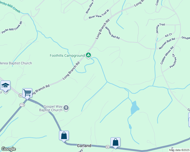 map of restaurants, bars, coffee shops, grocery stores, and more near 165 Cool Springs Lane in Dahlonega