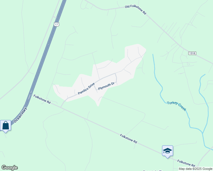 map of restaurants, bars, coffee shops, grocery stores, and more near 309 Plymouth Drive in Holly Ridge