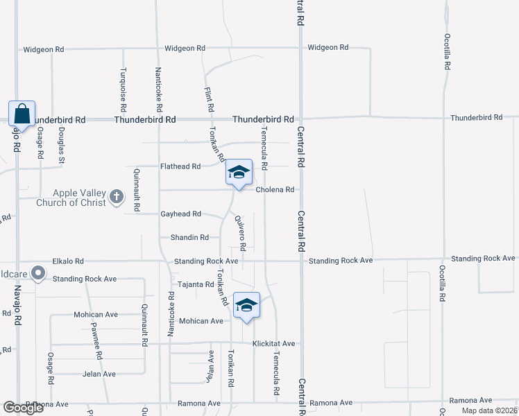 map of restaurants, bars, coffee shops, grocery stores, and more near 15068 Temecula Road in Apple Valley