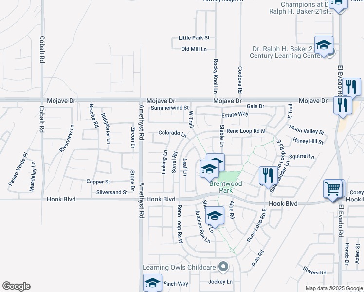 map of restaurants, bars, coffee shops, grocery stores, and more near 15121 Sorrel Road in Victorville