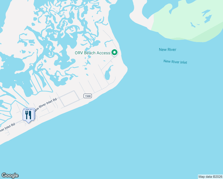 map of restaurants, bars, coffee shops, grocery stores, and more near 2343 New River Inlet Road in North Topsail Beach