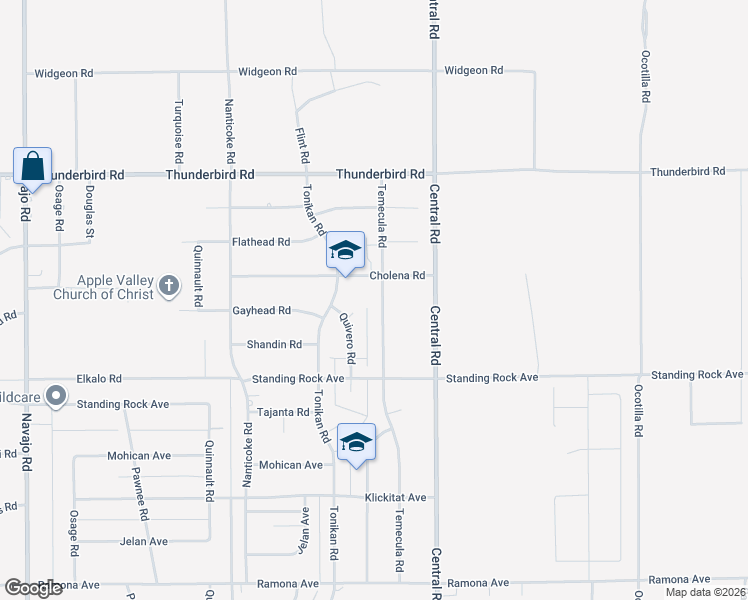 map of restaurants, bars, coffee shops, grocery stores, and more near 15068 Temecula Road in Apple Valley