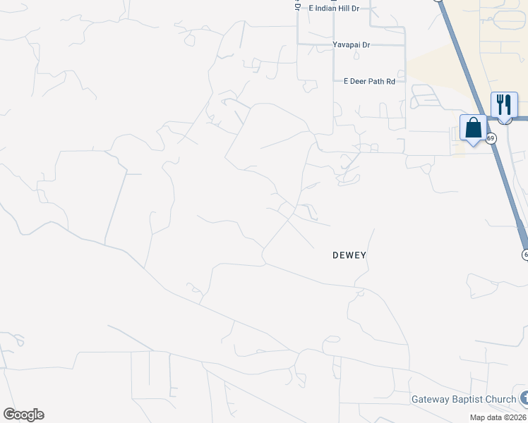 map of restaurants, bars, coffee shops, grocery stores, and more near 1250 South Dewey Road in Dewey-Humboldt