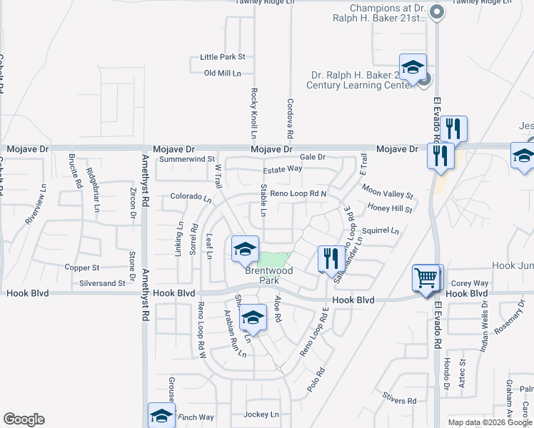 map of restaurants, bars, coffee shops, grocery stores, and more near 15117 Stable Lane in Victorville