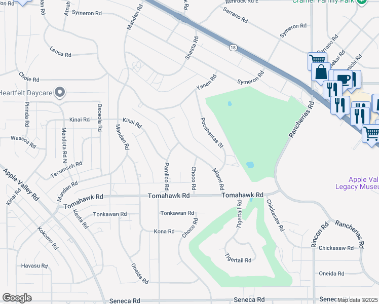 map of restaurants, bars, coffee shops, grocery stores, and more near Miami Road in Apple Valley