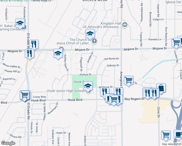 map of restaurants, bars, coffee shops, grocery stores, and more near 15131 San Jose Drive in Victorville