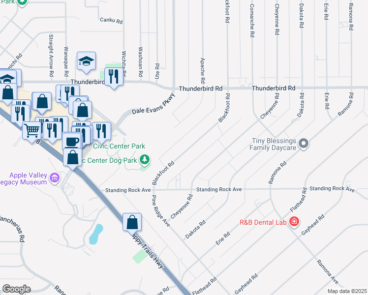 map of restaurants, bars, coffee shops, grocery stores, and more near 15070 Blackfoot Road in Apple Valley