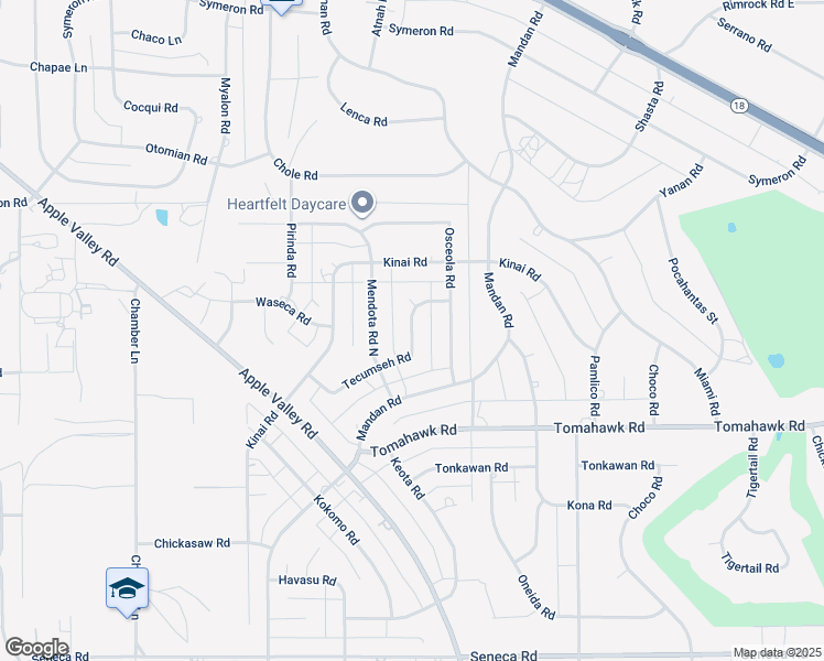 map of restaurants, bars, coffee shops, grocery stores, and more near 19098 Tecumseh Road in Apple Valley
