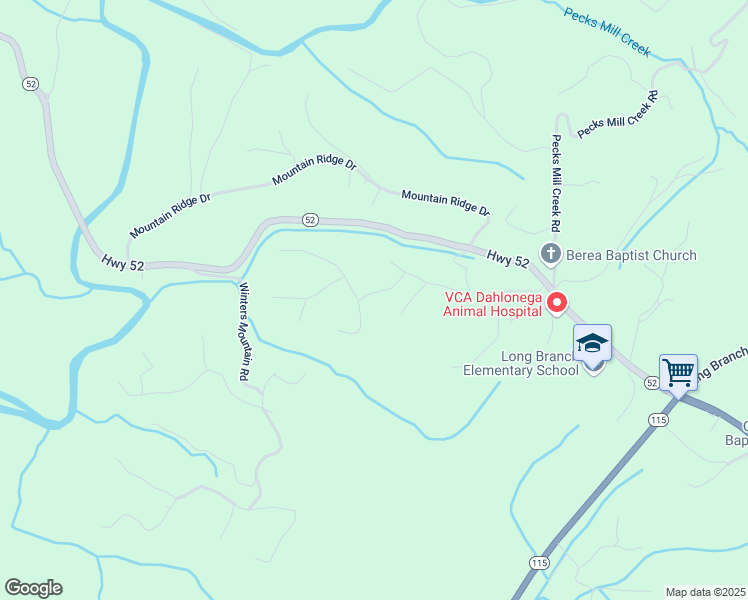 map of restaurants, bars, coffee shops, grocery stores, and more near 105 Amicalola Trail in Dahlonega