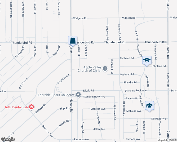 map of restaurants, bars, coffee shops, grocery stores, and more near 21851 Cholena Road in Apple Valley