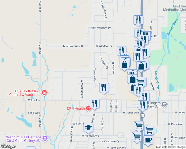 map of restaurants, bars, coffee shops, grocery stores, and more near 1713 Terrace Drive in Duncan