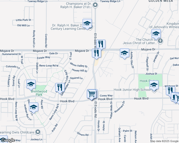 map of restaurants, bars, coffee shops, grocery stores, and more near 15123 Fresh Water Way in Victorville