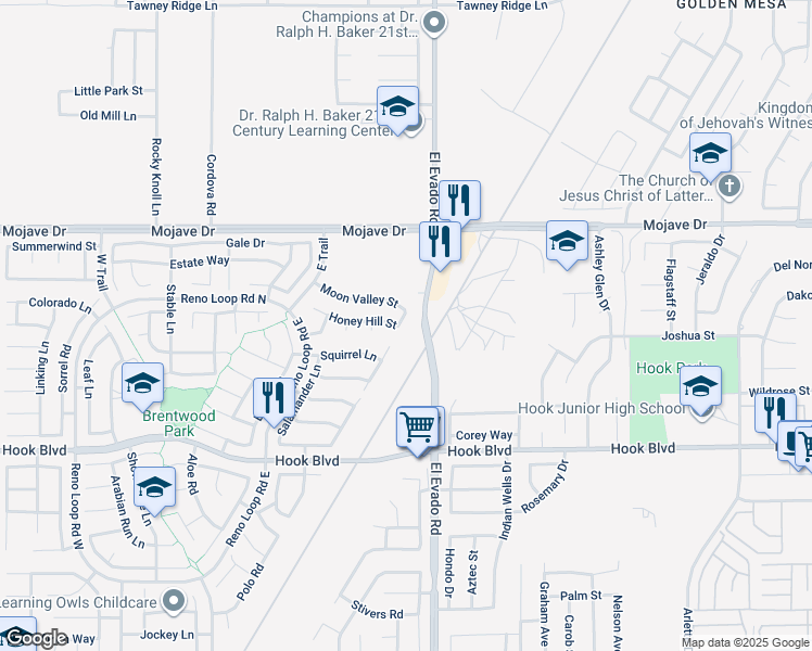 map of restaurants, bars, coffee shops, grocery stores, and more near 15123 Fresh Water Way in Victorville