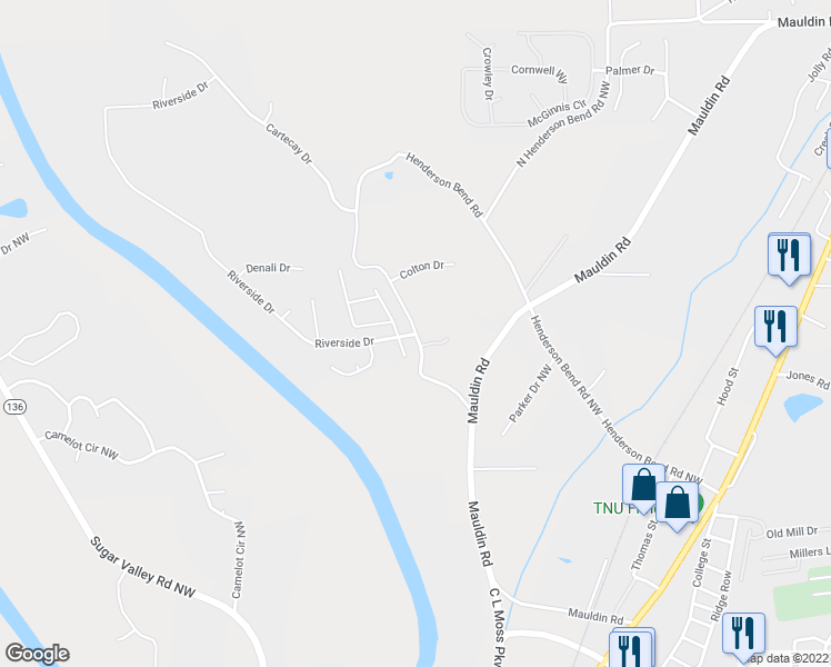 map of restaurants, bars, coffee shops, grocery stores, and more near Henderson Bend Loop in Calhoun