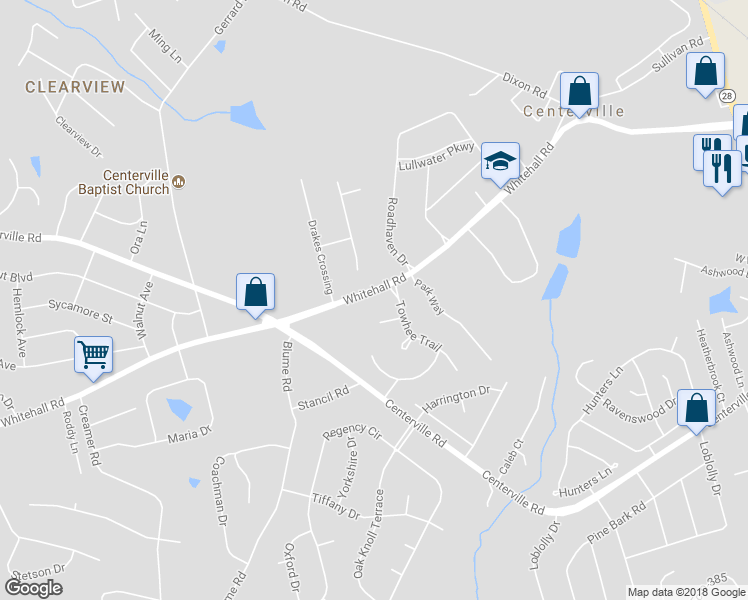 map of restaurants, bars, coffee shops, grocery stores, and more near 1705 Whitehall Road in Anderson