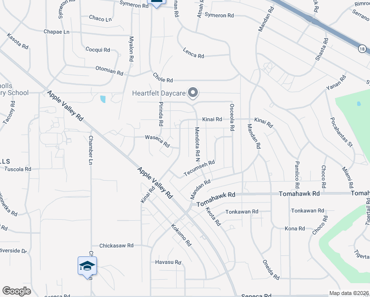 map of restaurants, bars, coffee shops, grocery stores, and more near 15093 Kinai Road in Apple Valley