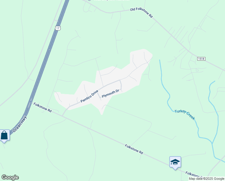 map of restaurants, bars, coffee shops, grocery stores, and more near 311 Plymouth Lane in Holly Ridge