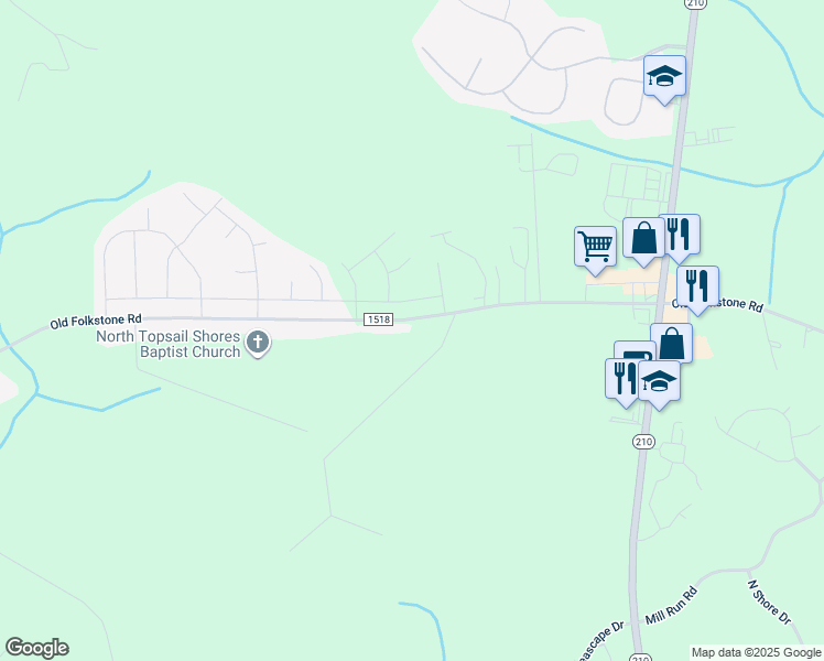 map of restaurants, bars, coffee shops, grocery stores, and more near 876 Old Folkstone Road in Sneads Ferry