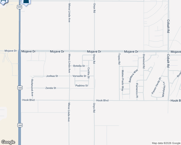 map of restaurants, bars, coffee shops, grocery stores, and more near 15039 Corlita Street in Victorville