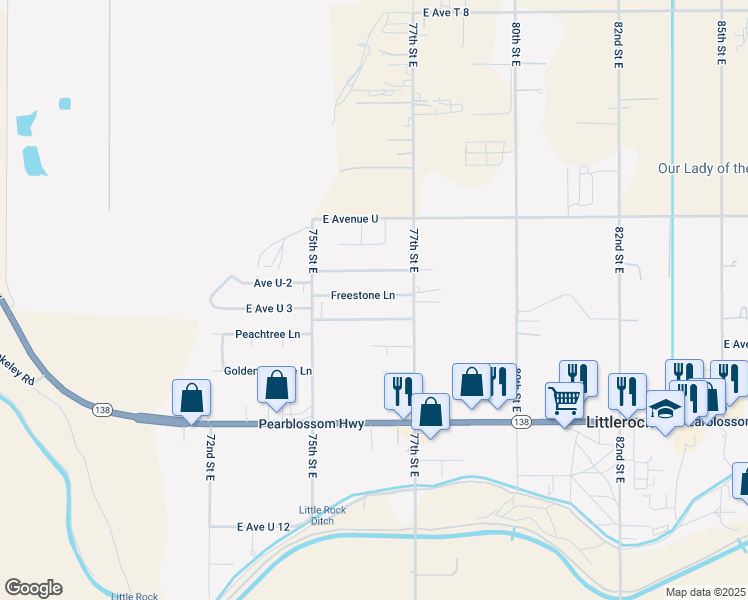 map of restaurants, bars, coffee shops, grocery stores, and more near 7608 Freestone Lane in Littlerock