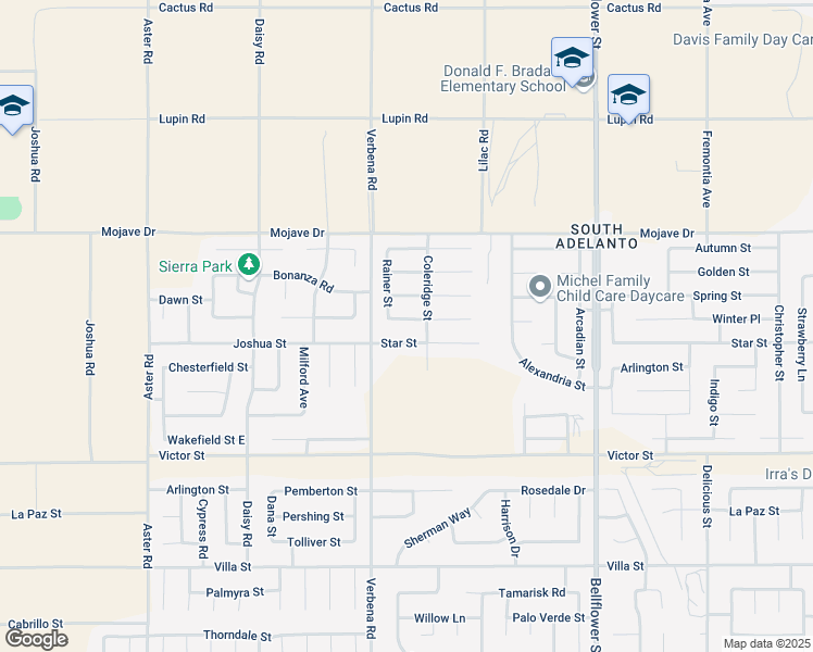 map of restaurants, bars, coffee shops, grocery stores, and more near 10965 Remington Street in Adelanto