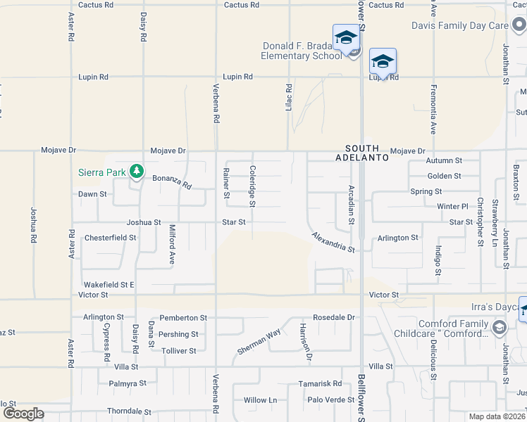 map of restaurants, bars, coffee shops, grocery stores, and more near 11023 Remington Court in Adelanto