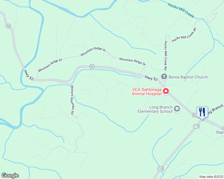 map of restaurants, bars, coffee shops, grocery stores, and more near 105 Amicalola Trail in Dahlonega