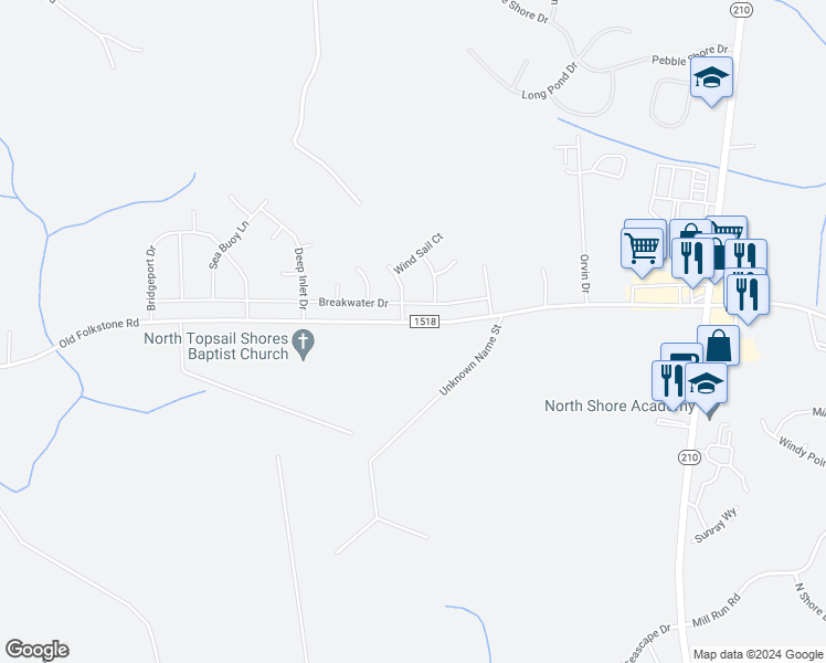 map of restaurants, bars, coffee shops, grocery stores, and more near 856 Old Folkstone Road in Sneads Ferry