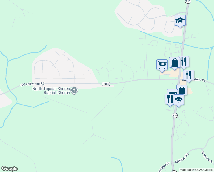 map of restaurants, bars, coffee shops, grocery stores, and more near 856 Old Folkstone Road in Sneads Ferry