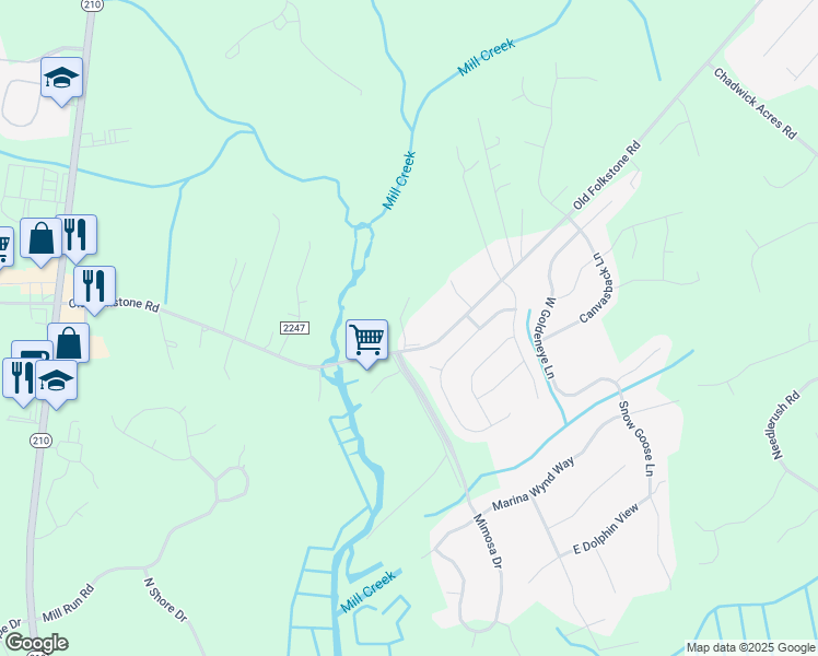 map of restaurants, bars, coffee shops, grocery stores, and more near 1518 Old Folkstone Road in Sneads Ferry