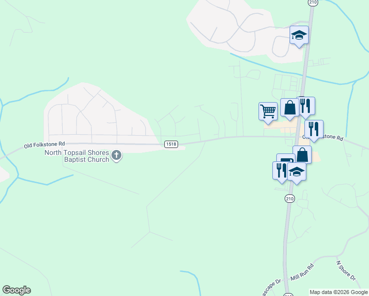 map of restaurants, bars, coffee shops, grocery stores, and more near 876 Old Folkstone Road in Sneads Ferry