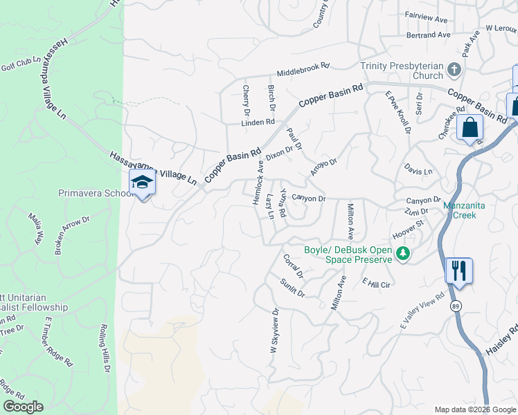 map of restaurants, bars, coffee shops, grocery stores, and more near 902 Lazy Lane in Prescott