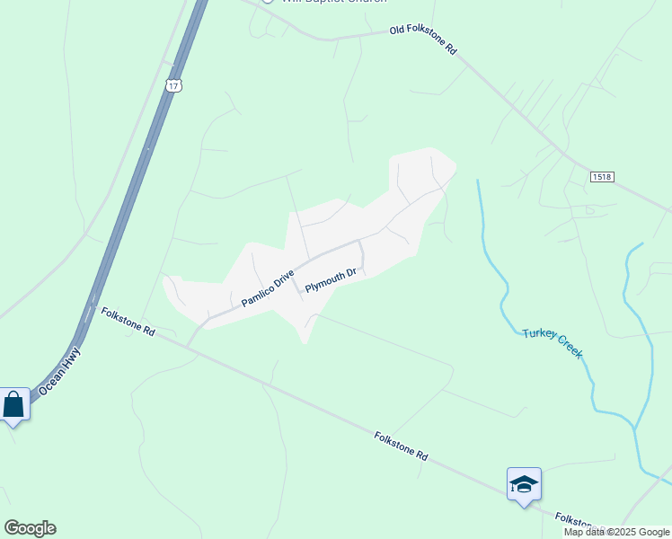 map of restaurants, bars, coffee shops, grocery stores, and more near 311 Plymouth Lane in Holly Ridge