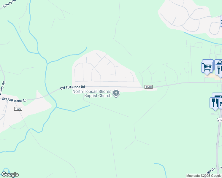 map of restaurants, bars, coffee shops, grocery stores, and more near 796 Old Folkstone Road in Sneads Ferry