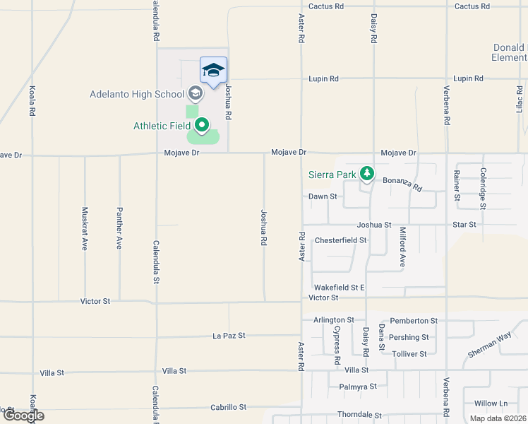 map of restaurants, bars, coffee shops, grocery stores, and more near 15143 Joshua Road in Adelanto