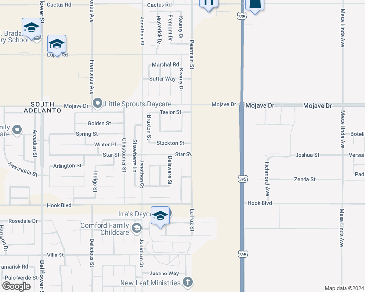 map of restaurants, bars, coffee shops, grocery stores, and more near 11863 Stockton Street in Adelanto