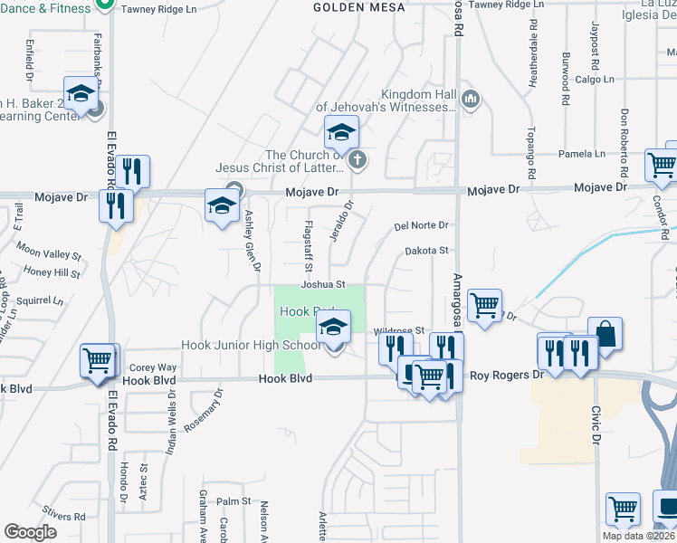 map of restaurants, bars, coffee shops, grocery stores, and more near 15131 San Jose Drive in Victorville