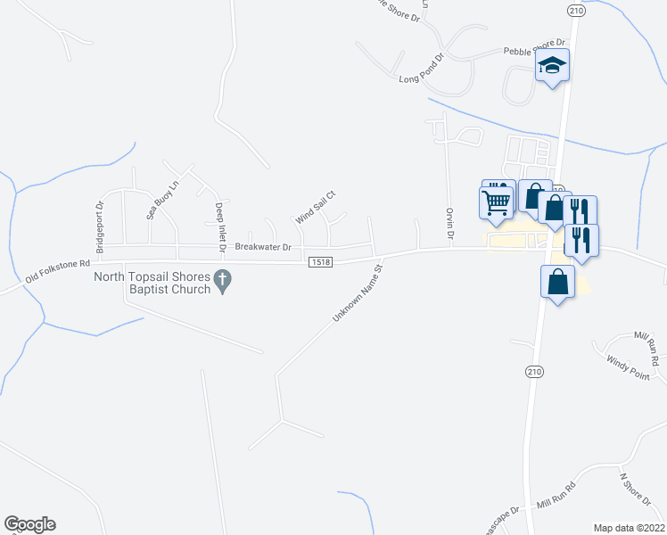 map of restaurants, bars, coffee shops, grocery stores, and more near 868 Old Folkstone Road in Sneads Ferry