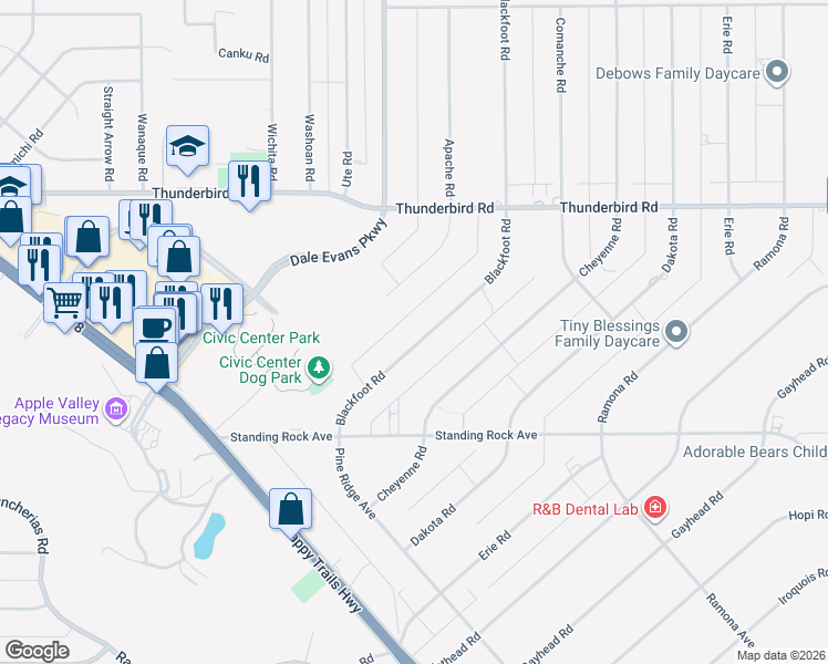 map of restaurants, bars, coffee shops, grocery stores, and more near 15080 Blackfoot Road in Apple Valley