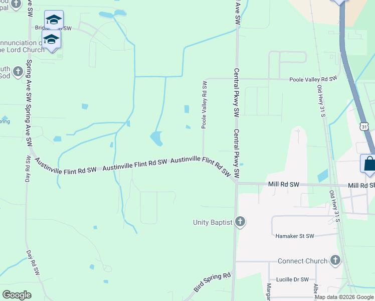 map of restaurants, bars, coffee shops, grocery stores, and more near 4219 Poole Valley Road Southwest in Decatur