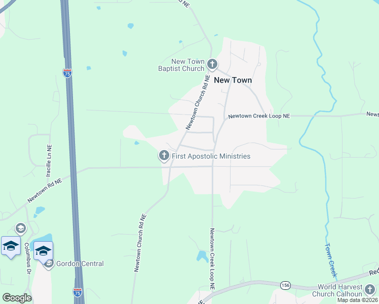 map of restaurants, bars, coffee shops, grocery stores, and more near 115 Cardinal Drive Northeast in Calhoun
