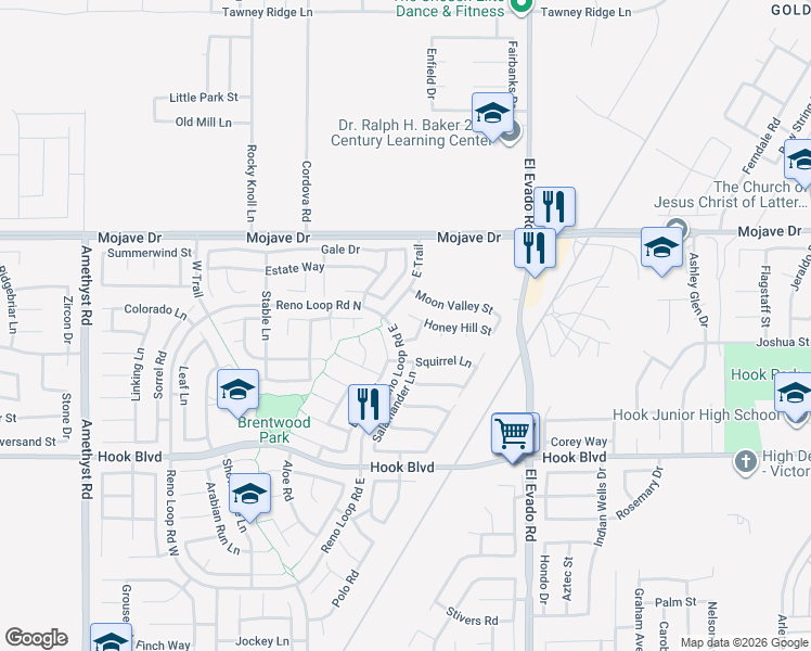 map of restaurants, bars, coffee shops, grocery stores, and more near 14391 Castle Peaks Street in Victorville