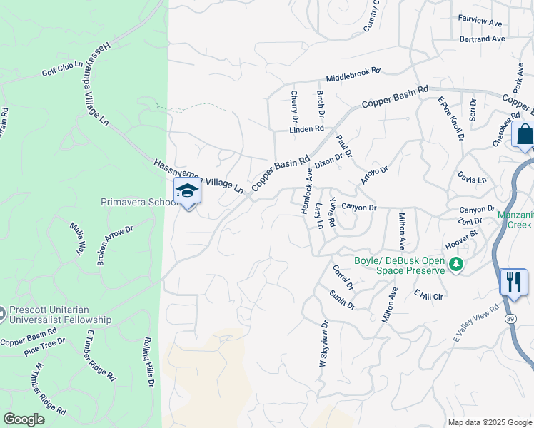 map of restaurants, bars, coffee shops, grocery stores, and more near 873 Vallejo Vista Road in Prescott