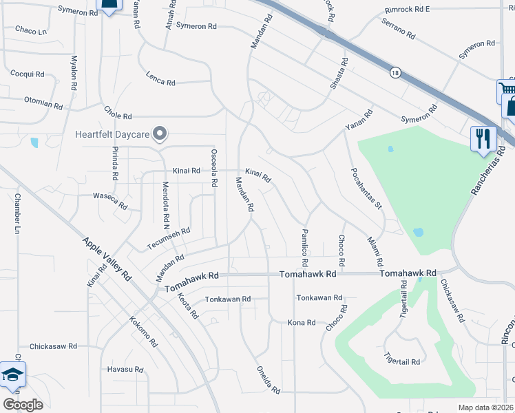 map of restaurants, bars, coffee shops, grocery stores, and more near 15084 Mandan Road in Apple Valley