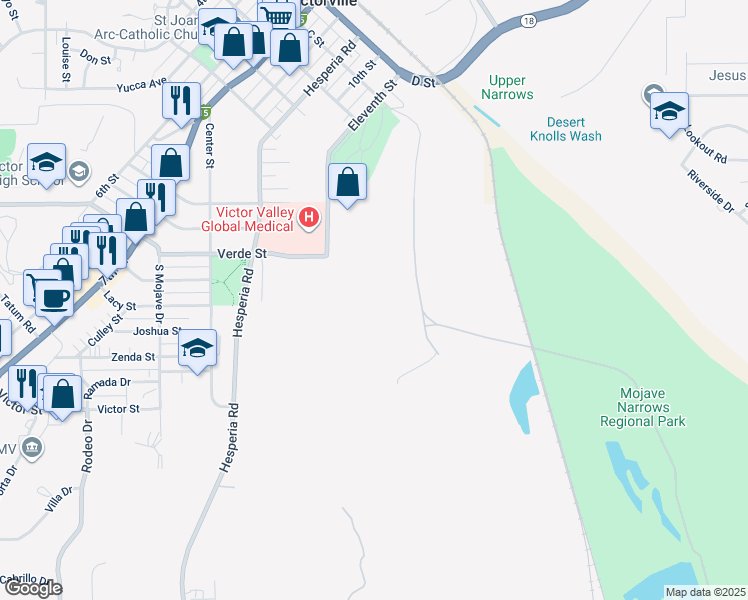 map of restaurants, bars, coffee shops, grocery stores, and more near 10 Kemper Campbell Ranch Road in Victorville