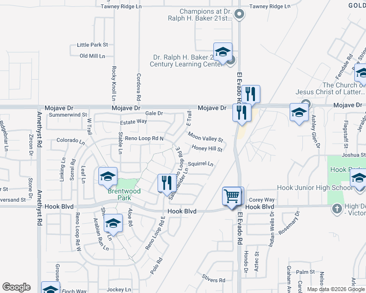 map of restaurants, bars, coffee shops, grocery stores, and more near 14391 Castle Peaks Street in Victorville
