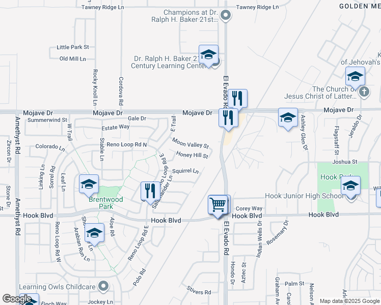 map of restaurants, bars, coffee shops, grocery stores, and more near 14416 Honey Hill Street in Victorville