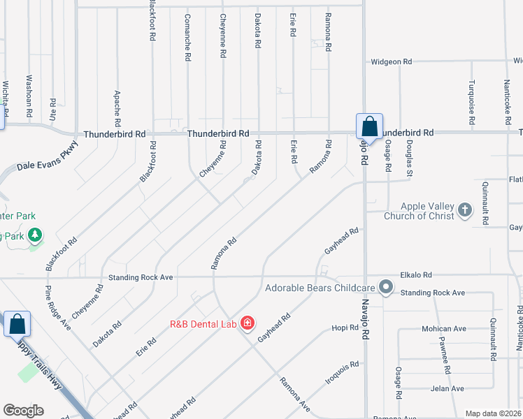 map of restaurants, bars, coffee shops, grocery stores, and more near 15080 Ramona Road in Apple Valley
